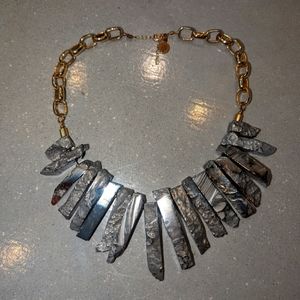 Bourbon and Boweties Metallic Stone Collar Statement Necklace